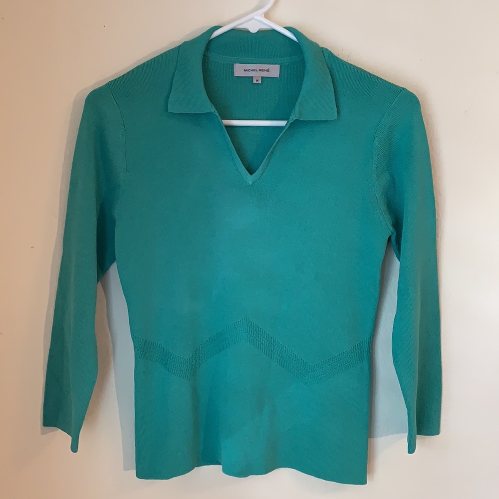 Michel Rene vintage aqua polo with chevron pattern
